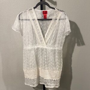 V Cristina Ivory Embroidered Lace Blouse